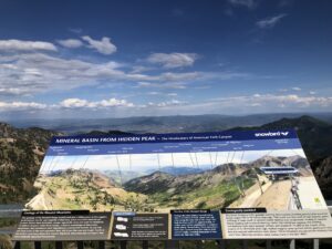 Mineral Basin and the Wasatch Mountains seen from Hidden Peak at Snowbird, Utah